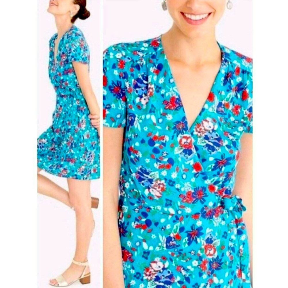J Crew Short Sleeve Floral Wrap Dress Size 10